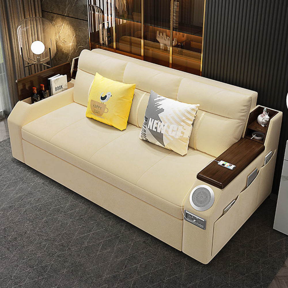 Modern Adjustable Sofa Bed with Side Pockets - with Down and Side Storage - USB Ports - Bluetooth - Speaker.