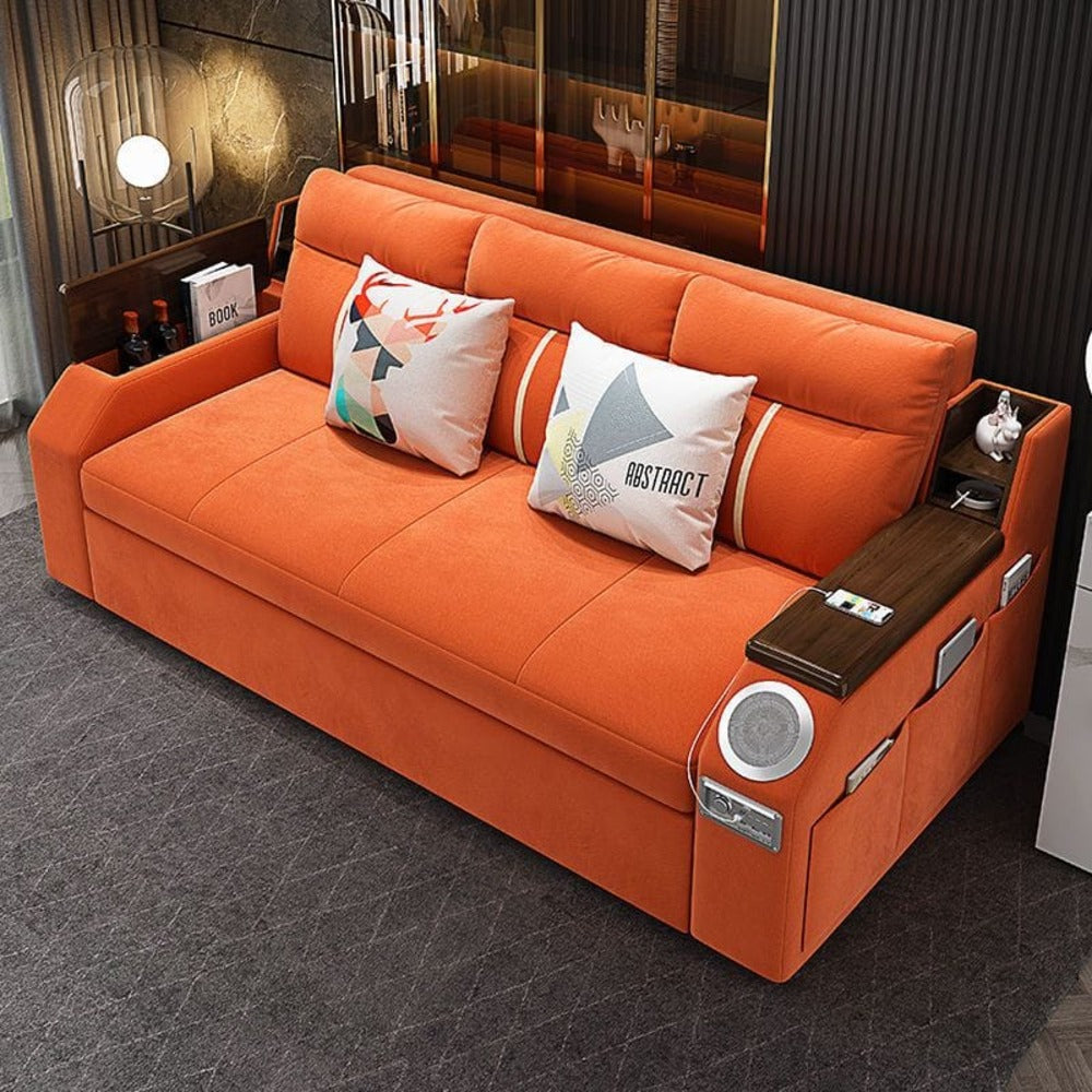 Modern Adjustable Sofa Bed with Side Pockets - with Down and Side Storage - USB Ports - Bluetooth - Speaker.