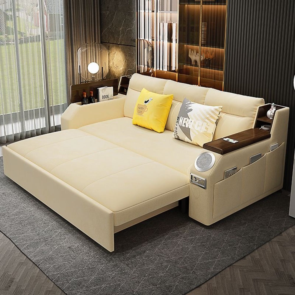 Modern Adjustable Sofa Bed with Side Pockets - with Down and Side Storage - USB Ports - Bluetooth - Speaker.