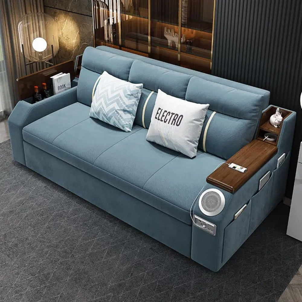 Modern Adjustable Sofa Bed with Side Pockets - with Down and Side Storage - USB Ports - Bluetooth - Speaker.