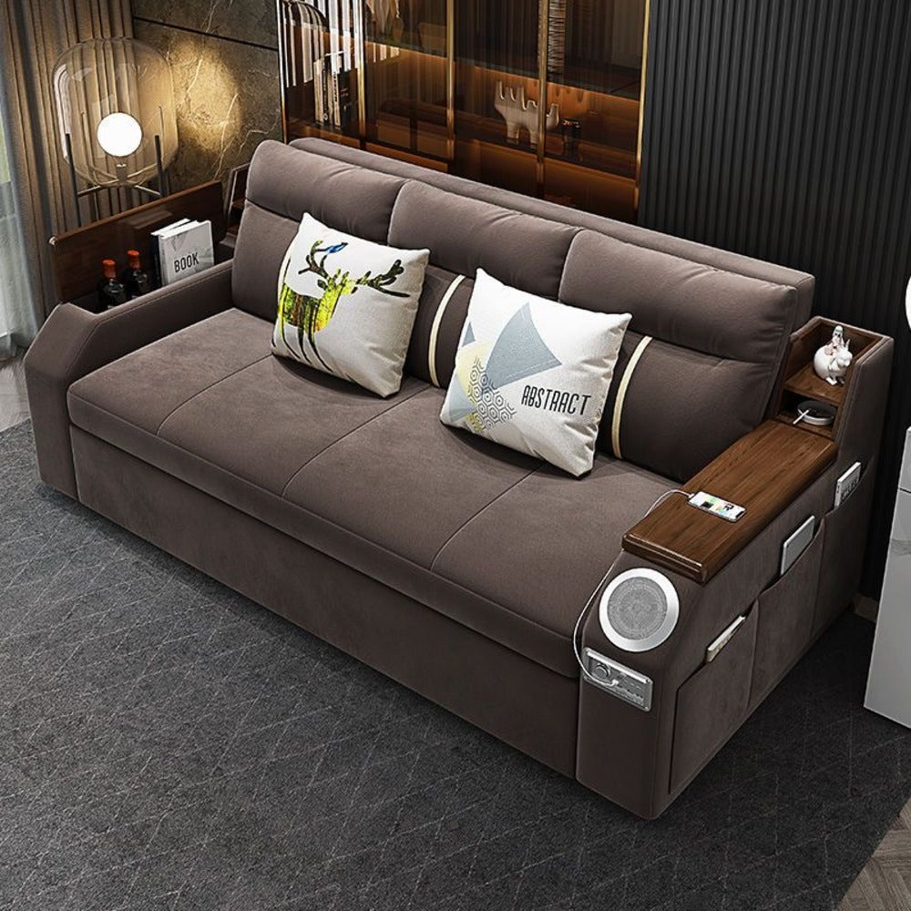 Modern Adjustable Sofa Bed with Side Pockets - with Down and Side Storage - USB Ports - Bluetooth - Speaker.