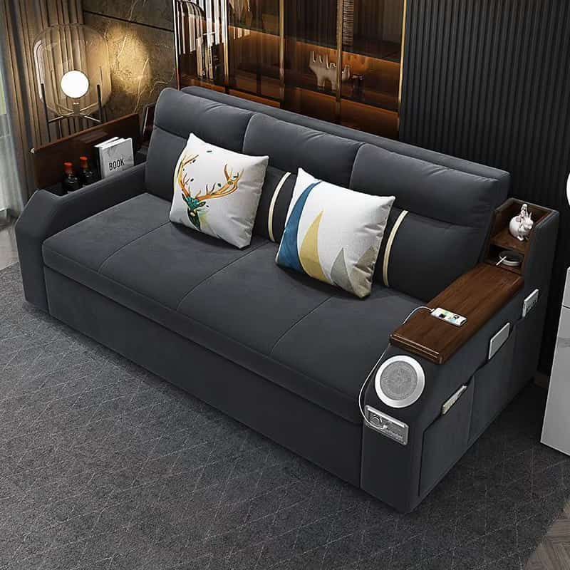 Modern Adjustable Sofa Bed with Side Pockets - with Down and Side Storage - USB Ports - Bluetooth - Speaker.