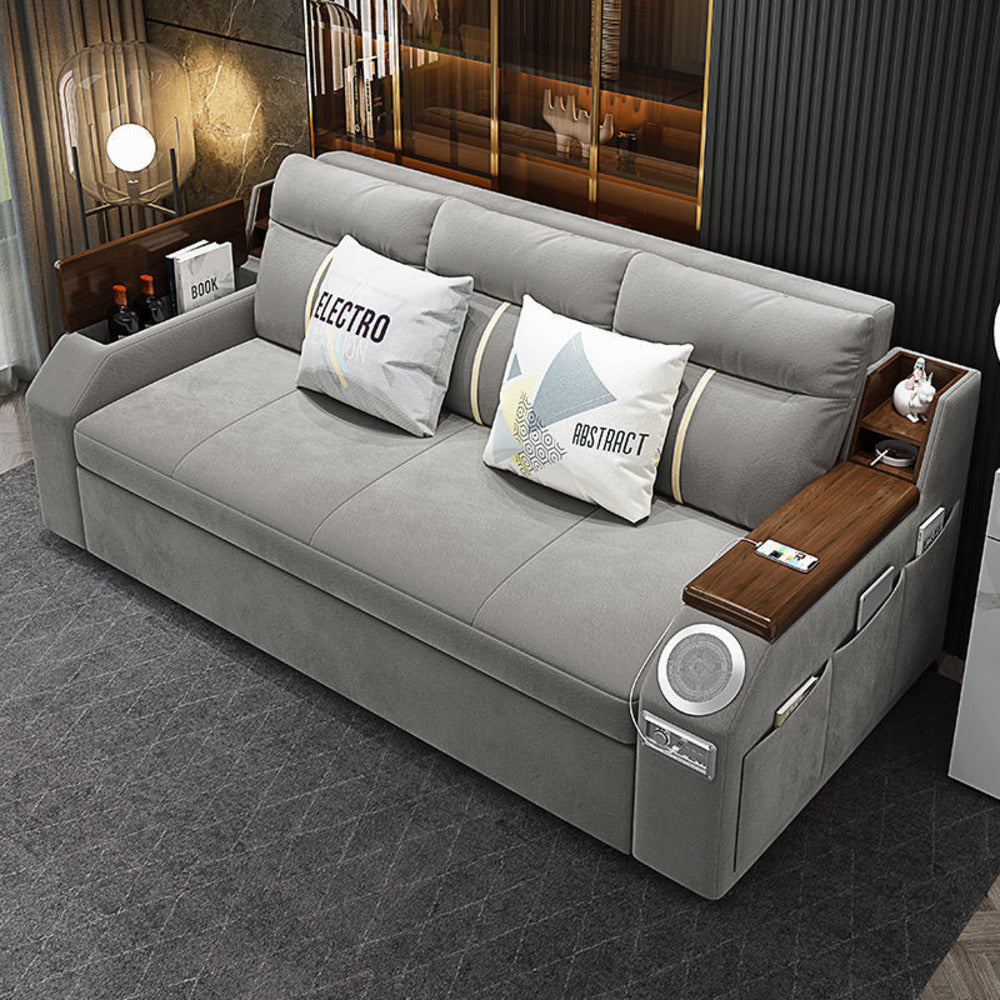 Modern Adjustable Sofa Bed with Side Pockets - with Down and Side Storage - USB Ports - Bluetooth - Speaker.